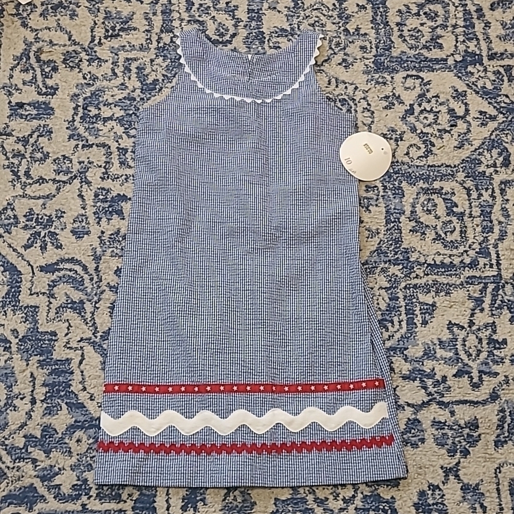 Fantasia Too navy gingham dress ric rac sz 10 new with tags K69
